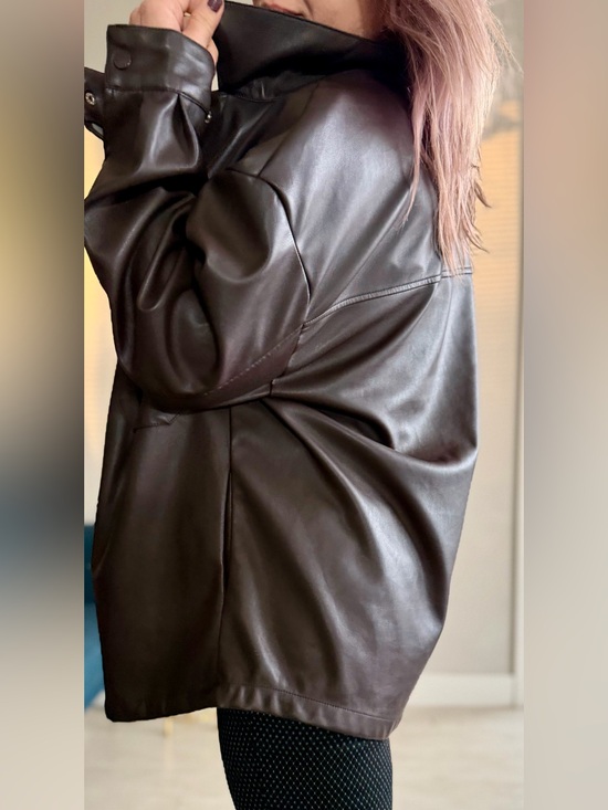 Streetwear Society Jackets & Blazers - Streetwear Society Chocolate Brown Faux Leather  Oversized Shirt- Size S / NWOT